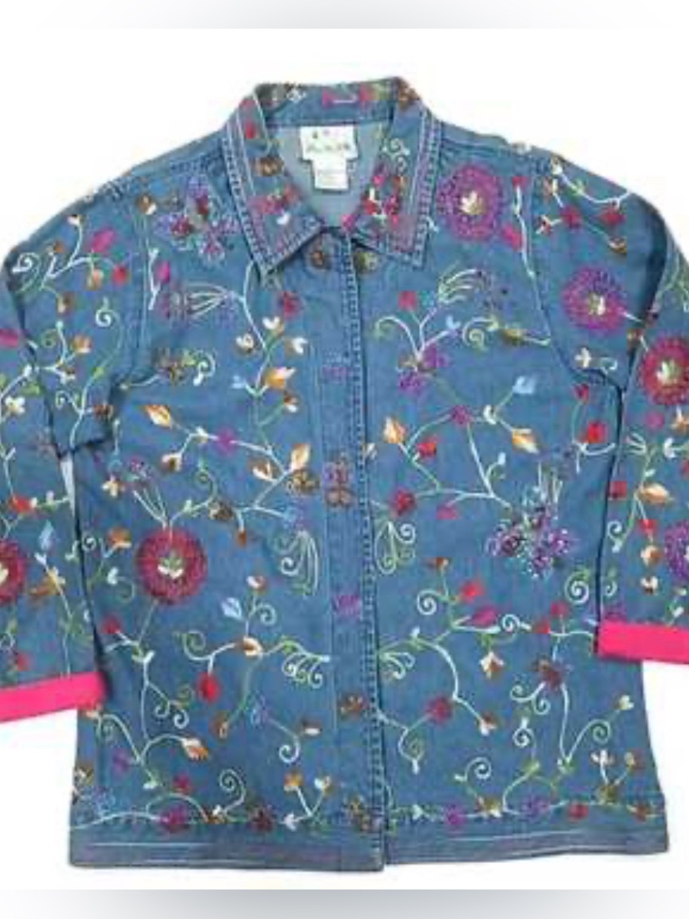 Quacker Factory Denim Tunic Sequined Butterfly 2XL
